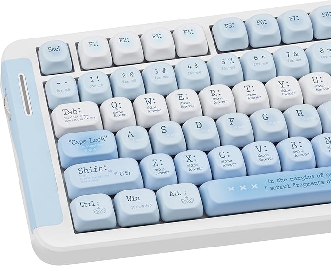 Blue PBT Keycaps, MOA Profile Keyboard Keycaps, Dye-Sub Keycap Set 120 Keys Cute Key Cap for 61/64/68/84/87/100/104/108 Cherry MX Switches Gaming Mechanical Keyboards