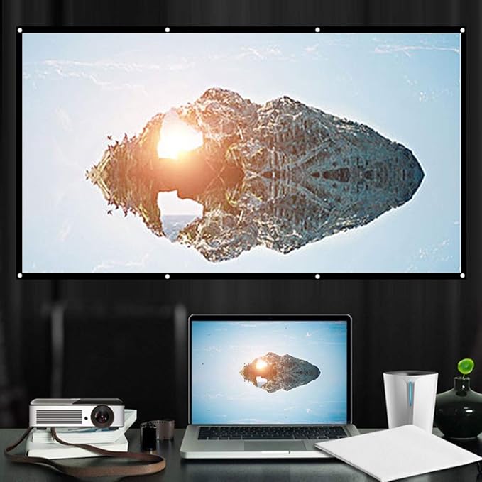 100 inch 16:9 Thicken Portable Non Crease Foldable Projection Screen,Soft White Polyester Projector Curtain Projection Screen,Suitable for Home Theater, Conference, Outdoor Camping Movie
