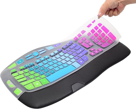 Keyboard Cover for Logitech K350 MK550 MK570 Wireless Wave Keyboard,Colorful Silicone Keyboard Protector Skin for Logitech K350 MK550 MK570 Ergonomic Keyboard Protective Accessories(Utra-Thin)
