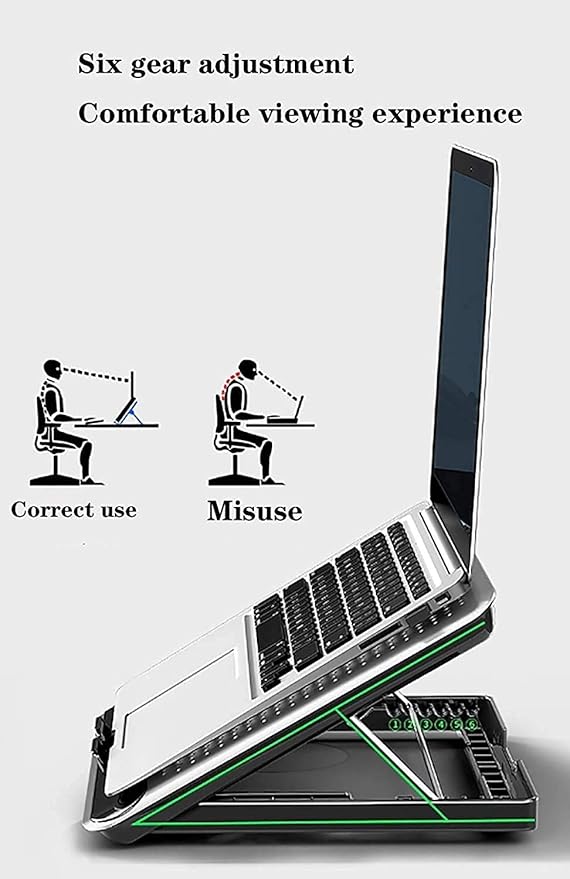 Laptop Cooling Pad, Gaming Cooling Fan Stand for 10-17 Inch Notebook, Portable USB Powered Notebook Cooler Pad with Multi-Angle Adjustable Height Stand (Silver)