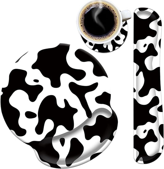 Mouse Pad Wrist Support and Keyboard Wrist Rest Pad with Coaster,Non-Slip Rubber Base Ergonomic Gaming Mousepad for Home Office Working Studying Easy Typing & Pain Relief,Cow Print