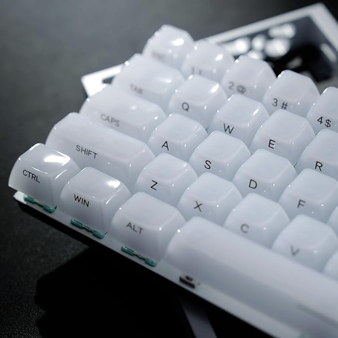 Womier Keyboard Keycaps Jelly - Ceramic Keycaps Style, Clear White Key Cap, Transparent Side Printed Custom 60 65 75 100 Percent for Cherry MX, Outemu, Gateron Mechanical Keyboards(MDA Profile)