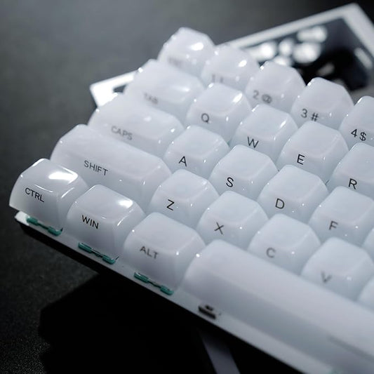Womier Keyboard Keycaps Jelly - Ceramic Keycaps Style, Clear White Key Cap, Transparent Side Printed Custom 60 65 75 100 Percent for Cherry MX, Outemu, Gateron Mechanical Keyboards(MDA Profile)