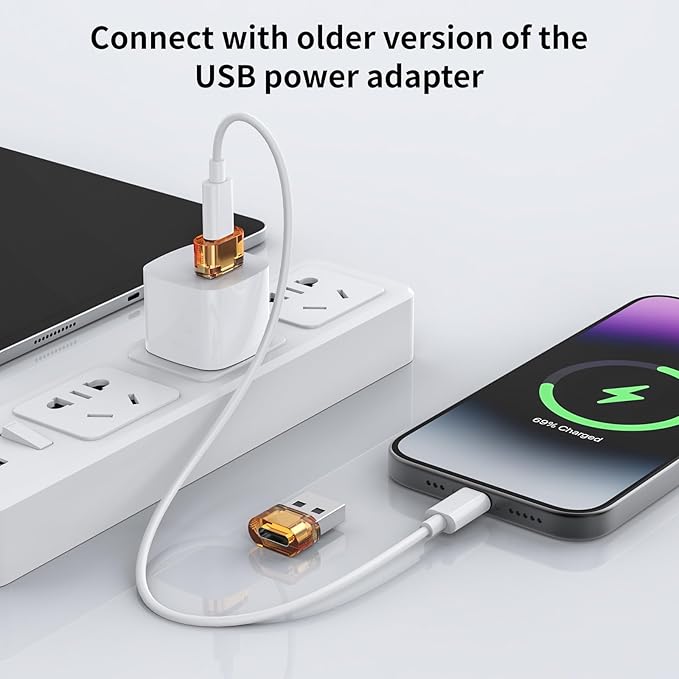 USB to USB-C Adapter 5 Pack, USB C Female to USB Male Power Charger Converter, USBC to A Adapter Compatible for Apple Watch Series/SE/Ultra 2 iPhone17/16/15 Plus Pro Max AirPods Pro（Orange）