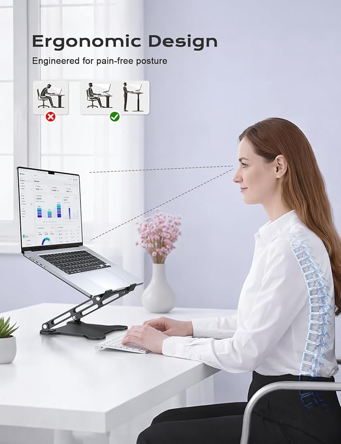 Adjustable Laptop Stand for Desk, Metal Foldable Laptop Riser, Ventilated Cooling Printer Stand, Ergonominc Computer Notebook Stand for Desk Compatible with 10-15.6“ Laptops
