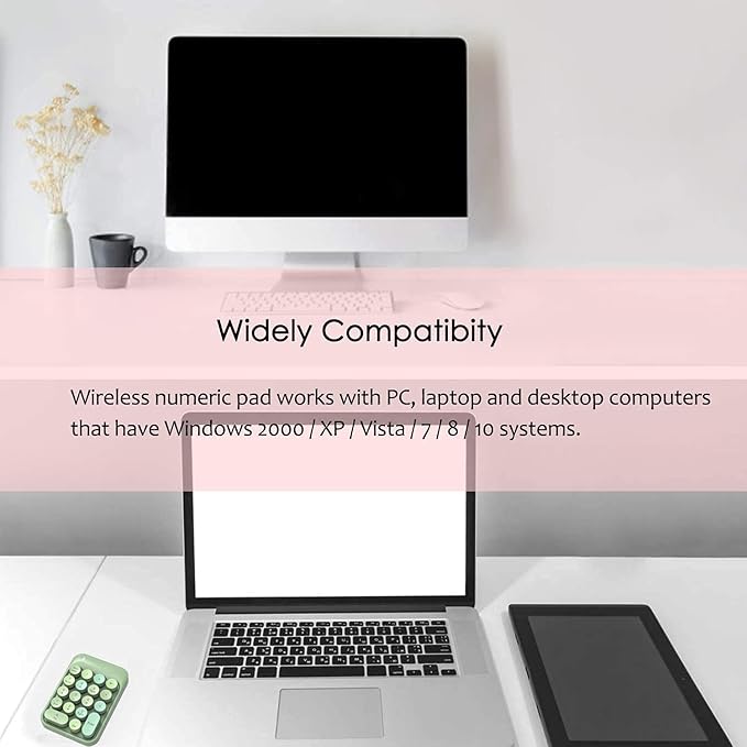 FELICON Wireless Numeric Keypad 18 Keys with 2.4G Mini Portable Silent Number Pad USB Receiver Financial Accounting Keyboard Extensions for Laptop Desktop PC Pro（Green Mix）