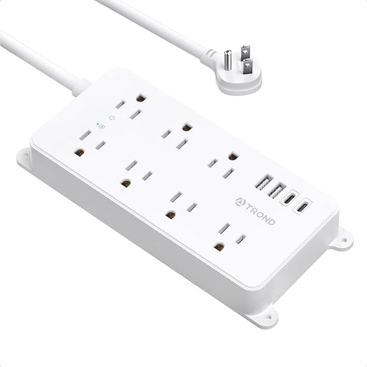 TROND Power Strip Surge Protector, 7 Widely Spaced Outlets with 2 USB A and 2 USB C, ETL Listed 1700J, Wall Mount, Flat Plug 5ft Extension Cord 14AWG Heavy Duty, for Home, Office Garage, White