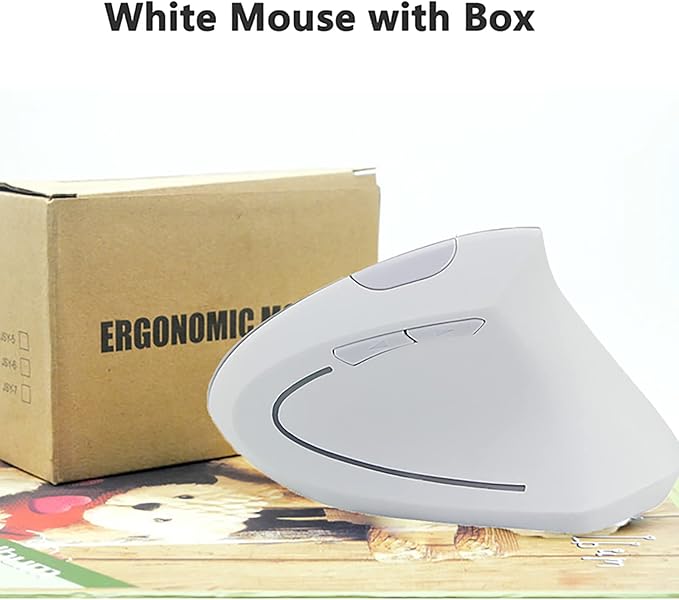Vertical Mouse, 2.4G Wireless Ergonomic Optical Mouse 800/1200 /1600 DPI 6 Buttons Right Handed Gaming Mice for Laptop, Desktop, PC, MacBook (White)