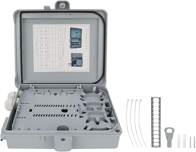 12 Core FTTH Fiber Optic Distribution Box, IP65 water Indoor Outdoor Fiber Optic Enclosure with SCorFCorPLC Adapter, Wall Mountable 25 x 22 x 6.5cm - Optimal for
