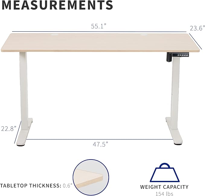 VIVO Electric 55 x 24 in Standing Desk, Memory Height Adjustment, Light Wood Top White Frame, DESK-E155TC