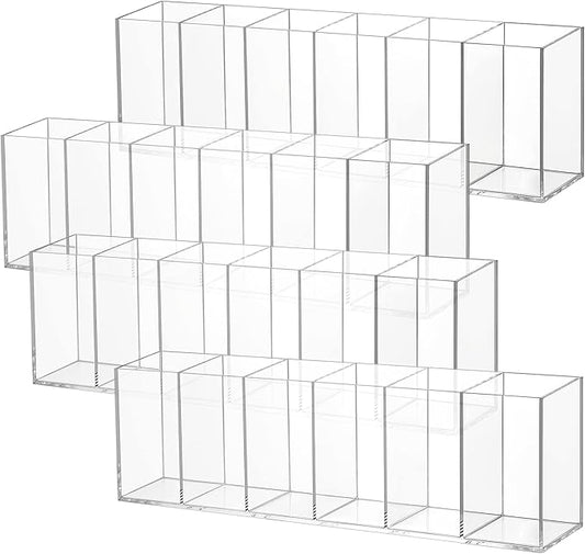 Juexica 4 Pack Clear Pencil Holder Acrylic 6 Compartments Makeup Brush Organizer Pencil Cup Stationery Holder for Desk Accessories Cosmetic Brush Storage Box for Office Dorm Bathroom Kitchen