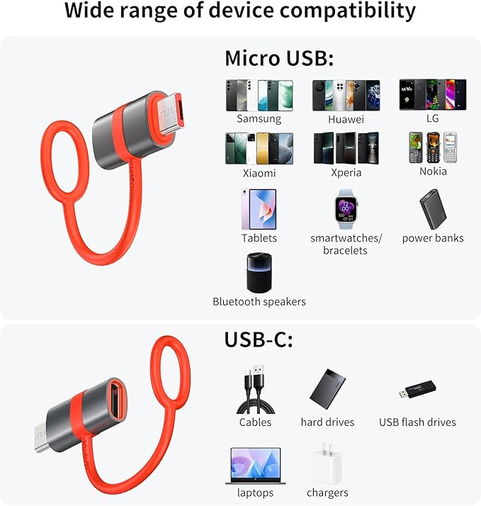 mcdodo USB-C to Micro USB Adapter with Lanyard, Type C Female to Micro USB Male Convert Connector Support Charge & Data Transfer Fit Galaxy S7/S7 Edge,Nexus 5/6 and Micro USB Devices