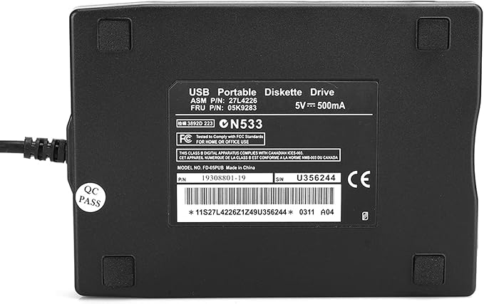 3 5" USB External Floppy Disk Drive, Portable Floppy Drive, 1 44 MB FDD for PC Window 2000/XP/Vista/7/8, No Extra Driver Required, Plug and Play, USB External Floppy Disk Drive Portable 1 44 MB FD
