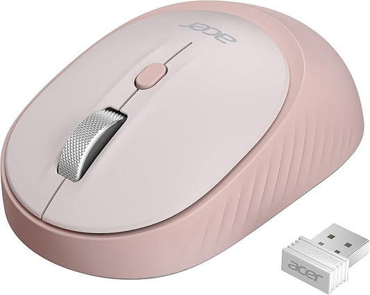 acer Bluetooth Wireless Mouse for Laptop, Computer Mouse Wireless (BT5.2+2.4GHz), Small to Medium Size, Left & Right Handed Office USB Mice with USBA Receiver, Compatible with PC, Desktop (Pink)