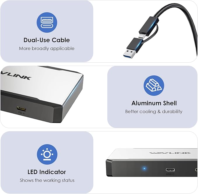 3 Monitor Docking Station, WAVLINK triple monitors adapter for M1/M2/M3/M4 macOS Systems. Type-C&A hosts, 100W PD IN, 3* HDMI + 2* DP Available, Triple 4K@60Hz, SMI Driver & Host USB3.2 Gen 2 Required