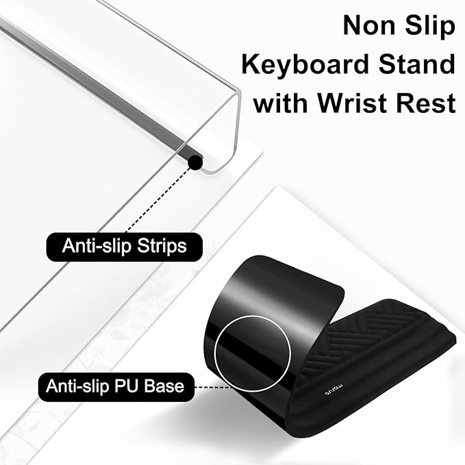 MOSISO Wrist Rest for Keyboard and Computer Keyboard Stand Set, Ergonomic Wrist Rest Pad, Woven Stripes Non-Slip Arm Rest Cushion, Easy Typing Working Acrylic Clear Holder for Office Home, Black