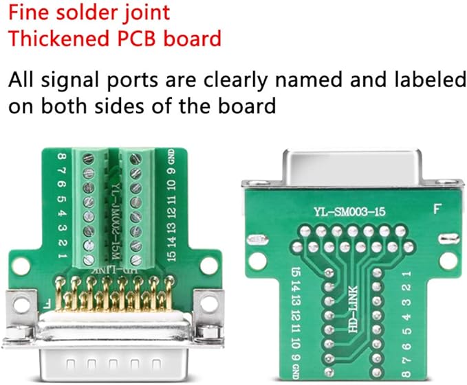 DB15 Solderless Serial to 15-pin Port Terminal Adapter Connector Breakout Board with Case Long Bolts Nuts (Male Metal)