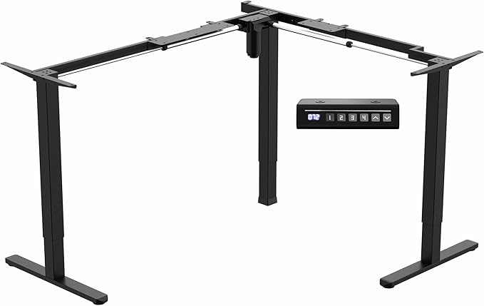 VIVO Medium Electric Single Motor Height Adjustable 3-Leg Corner Desk Standing Frame, Holds up to 225 lbs, Sit Stand L-Shaped Motorized Legs Only, White, DESK-E355W