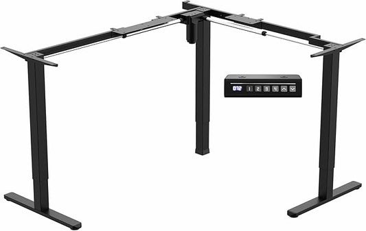 VIVO Medium Electric Single Motor Height Adjustable 3-Leg Corner Desk Standing Frame, Holds up to 225 lbs, Sit Stand L-Shaped Motorized Legs Only, White, DESK-E355W