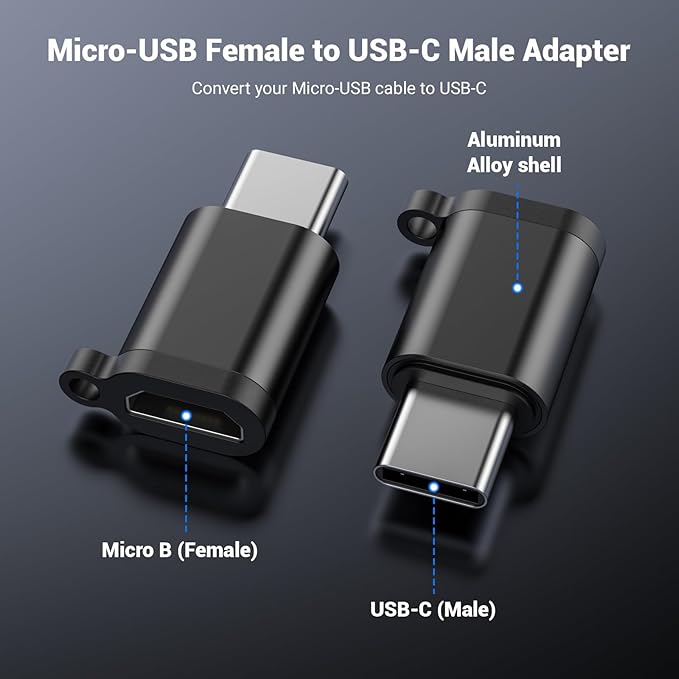 Fidioto (5Pack) Micro USB to USB C Adapter, USB C Male to Micro USB Female Adapter Support Charging & Data TransferCompatible with Galaxy S10 S9 S8 Plus iPhone 16/15 Pro/16 Plus/Note 9/8 etc