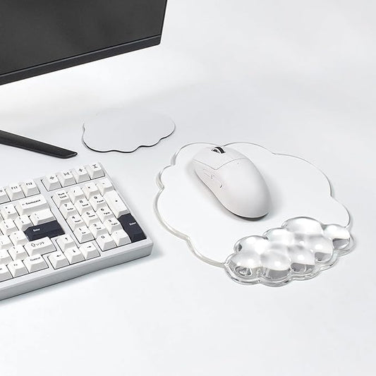 Cloud Mouse Pad with Gel Wrist Support - Clear Ergonomic Mousepad with Non-Slip Base and Cute Coaster for Computer Keyboard Typing Pain Relief/Laptop/Home/Office (Cloud Shape, 2 PCS)