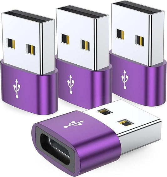 JXMOX USB to USB C Adapter 4-Pack,USB C Female to A Male Charger Type C Converter for Apple Watch Ultra iWatch 7 8 SE,iPhone 16 15 14 13 12 11 Plus Pro Max,AirPods,iPad Air,Samsung Galaxy S23 S22 S21