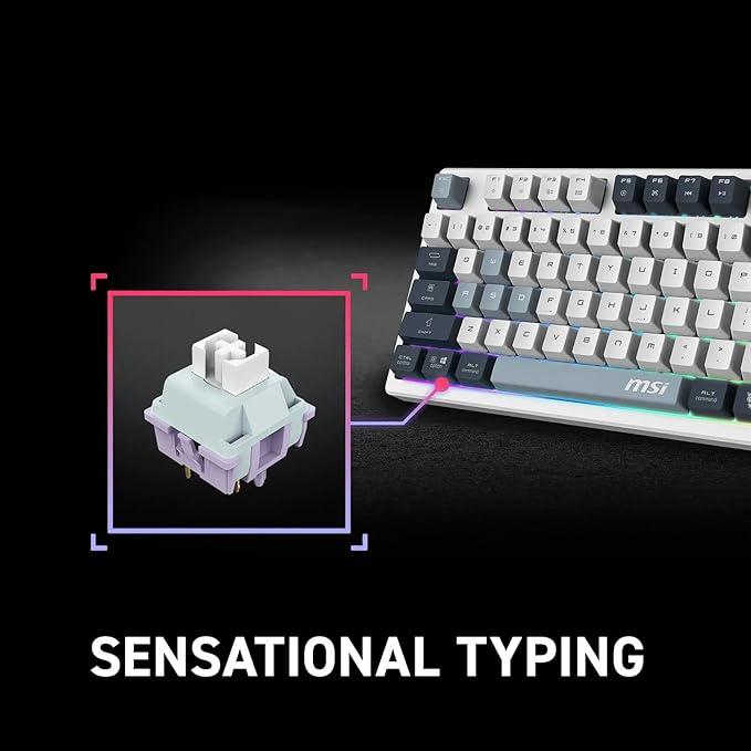 msi Forge GK600 TKL Wireless Sky - Mechanical Linear SWITCHES - Dye-Sublimated PBT Keycaps, Anti-Slip Base, RGB LED, USB 2.0, Bluetooth, 2.4 GHz - Tenkeyless