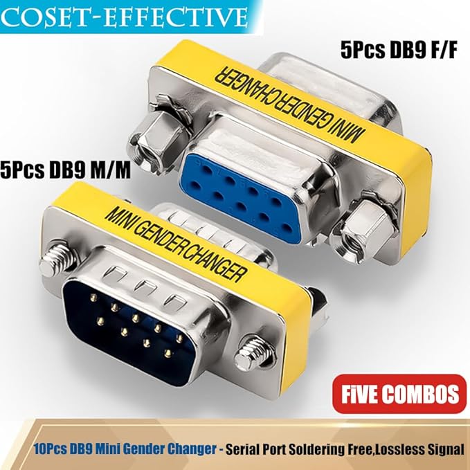 10-Pack 9Pin RS232 Serial Cable DB9 Male to Male/Female to Female Mini Gender Changer Adapter Coupler Connector