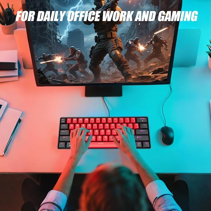 abucow 60% Mechanical Gaming Keyboard Balck Switch Wired Compact Keyboard Anti-Ghosting No-Conflict 61 Swappable keycaps Ergonomic Design for Windows/Mac