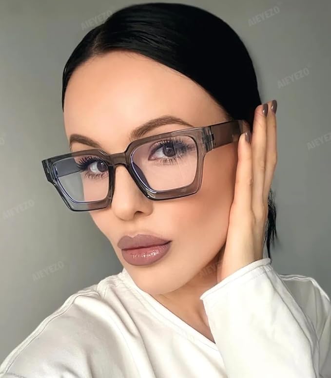 AIEYEZO Square Thick Frame Glasses for Women Men Fashion Blue Light Glasses Trendy Chic Computer Eyeglasses