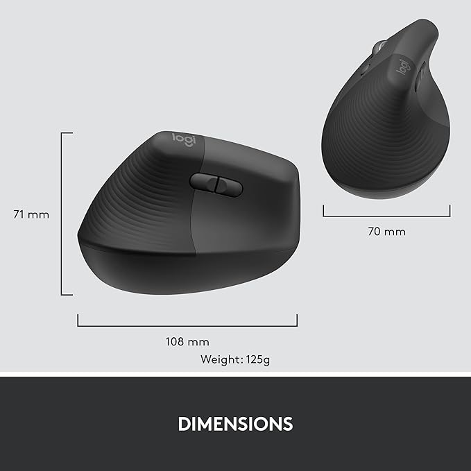 Logitech Lift for Business Left, Vertical Ergonomic Mouse - Left-Handed, Wireless, Bluetooth or Secured Logi Bolt USB, Quiet clicks, Globally Certified, Windows/Mac/Chrome/Linux - Graphite