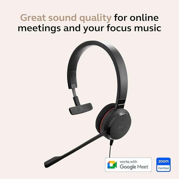 Jabra Evolve 30 II (2025 Edition) Wired Single-Ear Headset with Mic - 3.5mm Jack, USB-A/USB-C Connectivity, with Noise-Canceling Microphone, Works with Online Meeting Platforms - Black