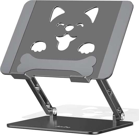 Aoviho Laptop Stand for Desk-Adjustable, Foldable, Portable, Ergonomic Aluminum Notebook Riser with Unique Puppy Cooling Vent, Desk Gift for 10-17.3" Devices Mac, Dell, HP, Lenovo, Samsung, Gray