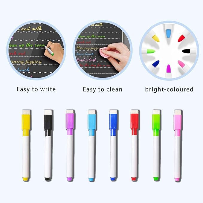 4Pcs Magnetic Calendar for Refrigerator, Clear Magnetic Dry Erase Fridge Calendar, Daily, Weekly, Monthly Planners & Whiteboard Calendar, w/ 2 Packs of 8 Markers