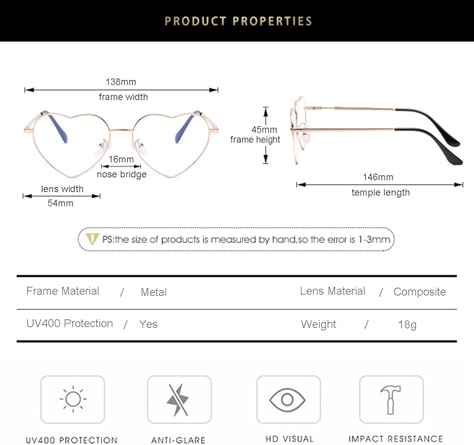 Gleyemor Heart Shaped Blue Light Glasses for Women Cute Computer Glasses