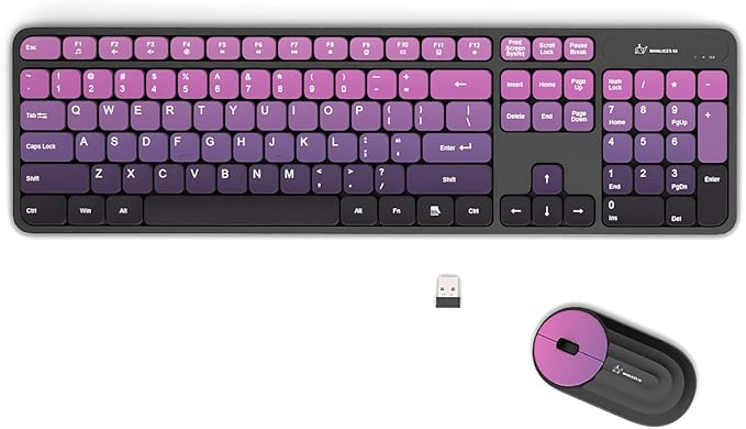 Wireless Keyboard and Mouse Combo - 2.4G Wireless, Rechargeable, Low-Noise, Cute Colorful, Full-Sized, 3 DPI Adjustable Mouse, for Computer, Laptop, PC, Desktop (Black Pink)