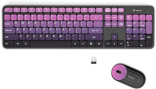 Wireless Keyboard and Mouse Combo - 2.4G Wireless, Rechargeable, Low-Noise, Cute Colorful, Full-Sized, 3 DPI Adjustable Mouse, for Computer, Laptop, PC, Desktop (Black Pink)