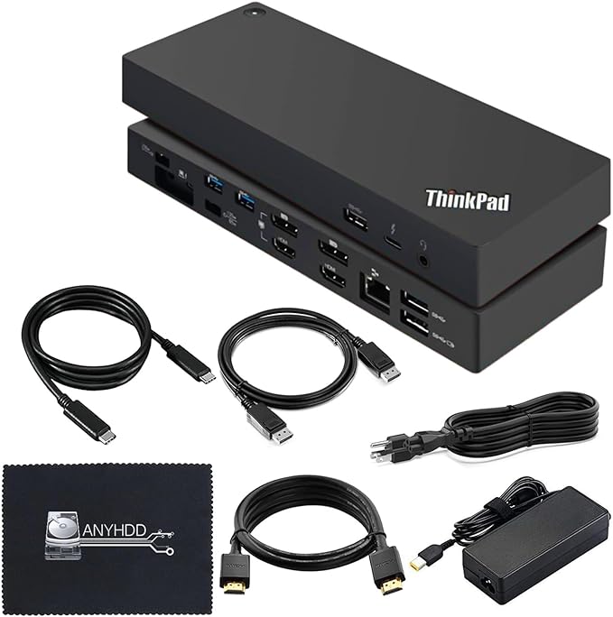 Lenovo 40AN0135US Thunderbolt 3 Dock - Gen 2 Dual UHD 4K Display with 135W Power Adapter, Thinkpad Lenovo Docking Station Dual Monitor with HDMI, DisplayPort, Thunderbolt Cable, Cloth