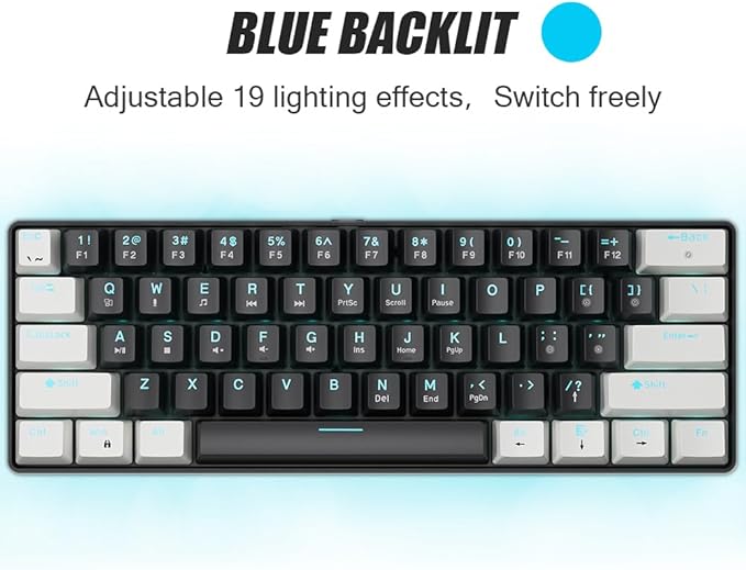 abucow 60% Mechanical Gaming Keyboard Brown Switch Wired Compact Keyboard Anti-Ghosting No-Conflict 61 Swappable keycaps Ergonomic Design for Windows/Mac