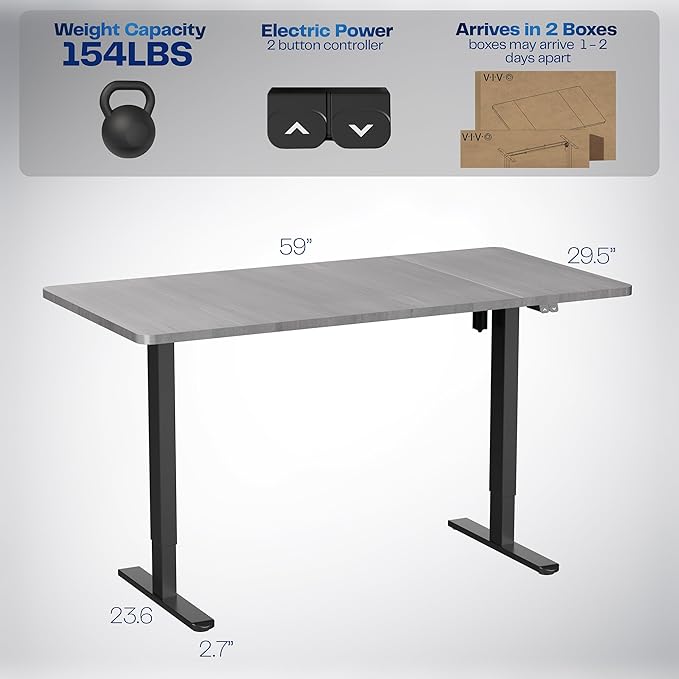 VIVO Electric 60 x 30 inch Stand Up Desk, Height Adjustable, Dark Gray Top Black Frame, Home and Office Furniture Sets, DESK-KIT-0B6G