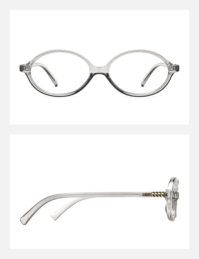Slocyclub Fashion Oval Blue Light Blocking Glasses for Women Men Vintage Oval Small Frame Eyeglasses Retro Glasses with Eyeglass Case, Grey