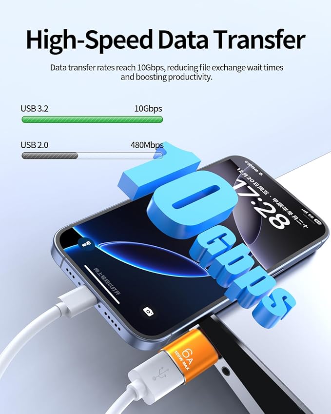 BOMIE USB C to USB Adapter 8 Pack,6A 120W Fast Charging 10Gbps Data Transfer,USB C Male to USB 3.2 Female OTG Adapter for Phone 15/16/17,Pad,Ma-cBook Pro/Air,Smartphone,Laptop,Tablet Orange