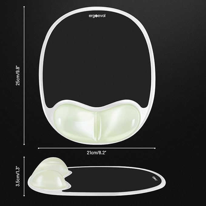 Ergonomic Mouse Pad with Wrist Rest & Elbow Support, Soft Silicone Gel Cushion, Non-Slip Base, Glow-in-The-Dark, Compatible with Vertical Ergonomic Mouse for Office & Gaming (Black)
