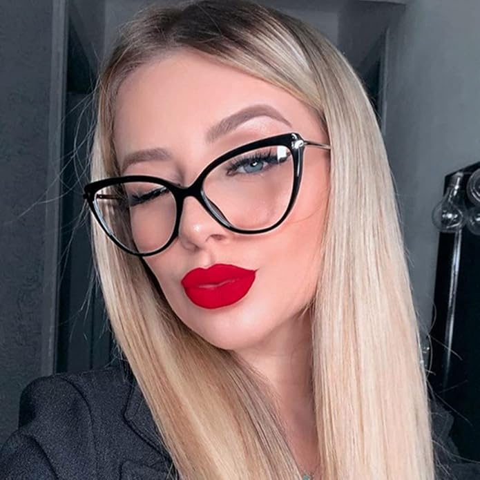 LJCZKA Blue Light Blocking Glasses Women Anti Eye satrain Computer Cat eye Eyeglasses Cateye Clear Frame