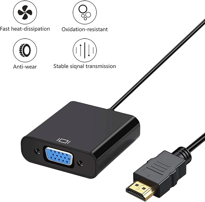 HDMI to VGA Adapter 10 Pack, Gold-Plated HDMI to VGA Converter (Male to Female), Compatible for Computer, Laptop, PC, Monitor, Projector, HDTV, Chromebook, Raspberry Pi, Roku, Xbox and More