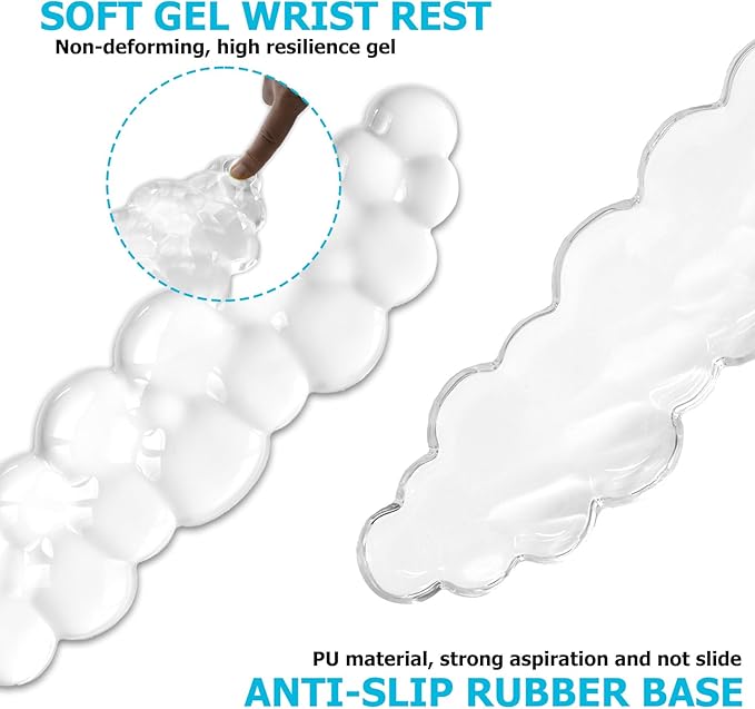 Gel Cloud Wrist Rest Keyboard, Cute Wrist Rest for Computer Keyboard, Ergonomic keyboard Wrist Rest and Soft Mouse Wrist Rest for Typing Pain Relief, Suitable for Office, Home, Computer, Gaming, Clear