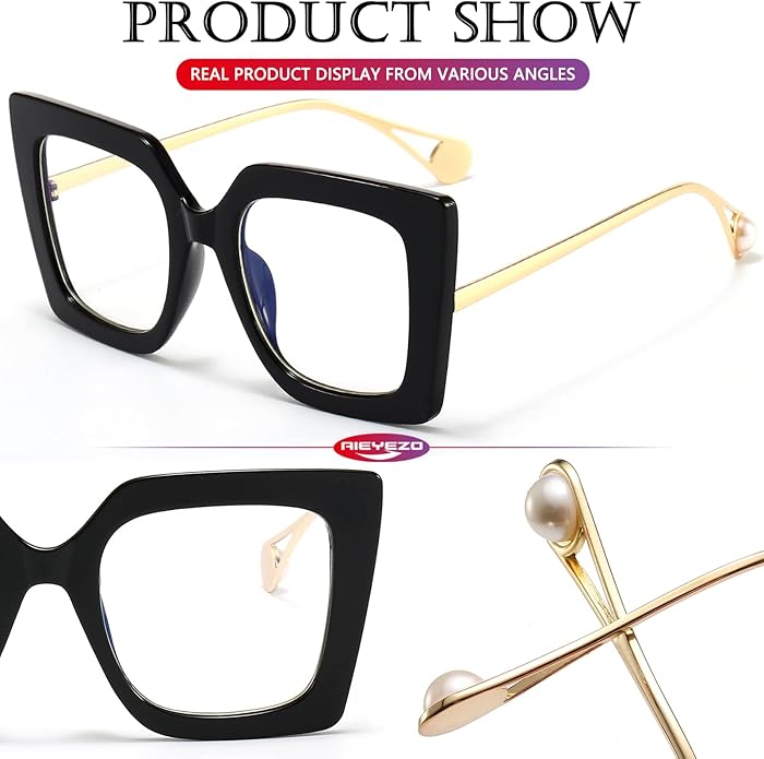 AIEYEZO Oversized Blue Light Glasses for Women, Anti Fatigue Prevent Headache Computer Eyeglasses