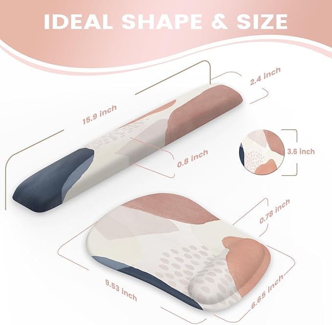 HAOCOO Mouse Pad with Wrist Rest, Keyboard Wrist Rest, Gel Wrist Rest for Computer Keyboard, Ergonomic Mousepad and Keyboard Wrist Rest, Gaming Mouse Pad Set for Office Home, Pink Boho