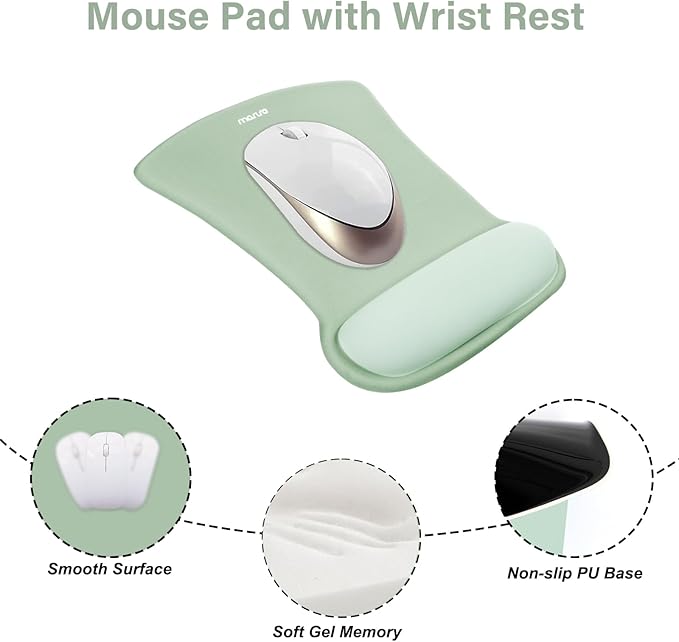 MOSISO Wrist Rest Support for Mouse Pad & Keyboard Set, Ergonomic Mousepad&Coaster Non-Slip Base Home/Office Pain Relief & Easy Typing Cushion with Neoprene Cloth & Raised Memory Foam, Green