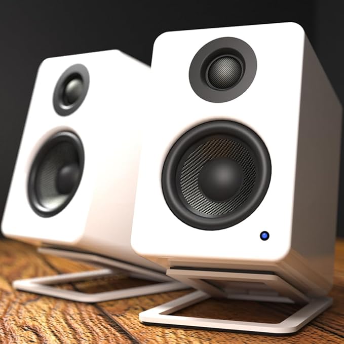 Kanto YU2MW PC Gaming Desktop Speakers | 3" Composite Drivers | 3/4" Silk Dome Tweeter | Class D Amplifier | 100 Watts | Built-in USB DAC | Subwoofer Output | Pair | Matte White